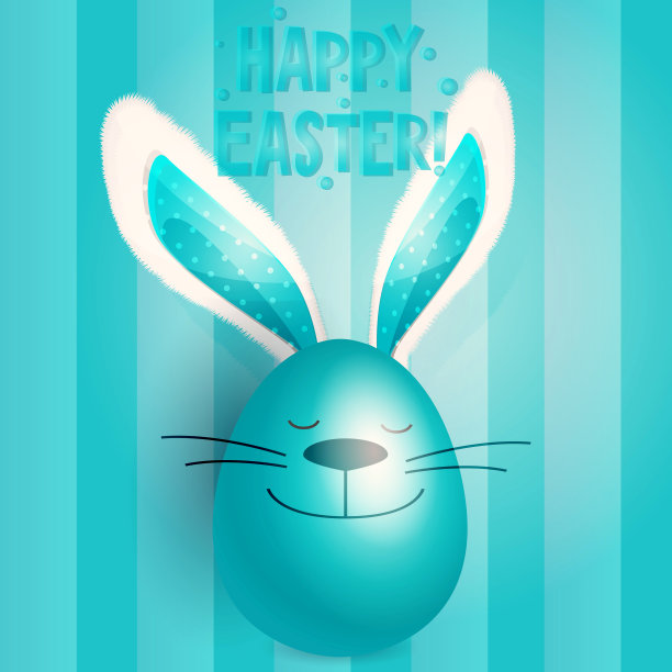 复活节快乐!拟人化复活节彩蛋与兔子耳朵在彩色抽象背景。图形矢量插图在EPS 10格式。图片下载
