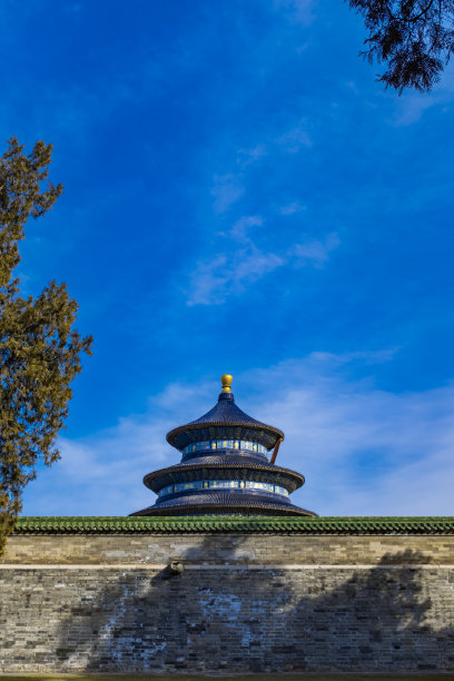 祈年殿在墙内，墙外可以看到祈年殿的屋顶图片下载