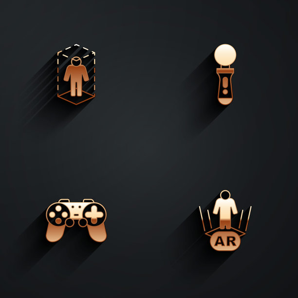 设置3d建模，VR控制器游戏，手柄和增强现实AR图标与长阴影。向量图片下载