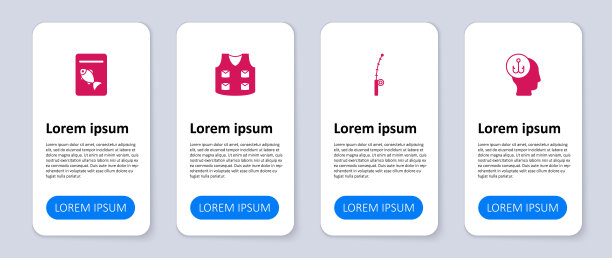 渔具、鱼竿、夹克衫、鱼装盘。业务信息模板。向量图片下载