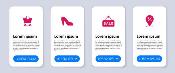 设置位置与百分比，悬挂标志文本销售，妇女鞋和添加到购物车。业务信息模板。向量图片下载
