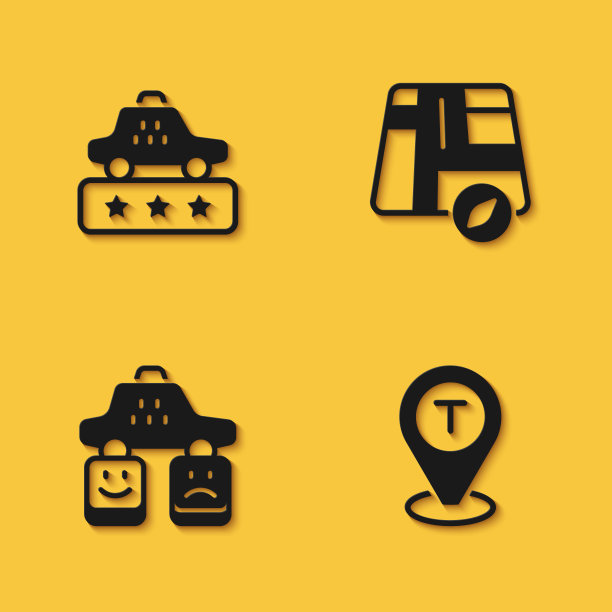 设置“出租车服务等级”、“定位出租车”、“长阴影图标”。向量图片下载