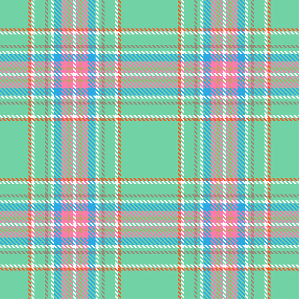格子花呢无缝图案白蓝红粉红灰线织物纹理绿色背景，法兰绒格子衬衫复古，苏格兰笼子，矢量插图图片下载