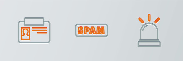 设置线运动传感器，识别徽章和垃圾邮件图标。向量图片下载