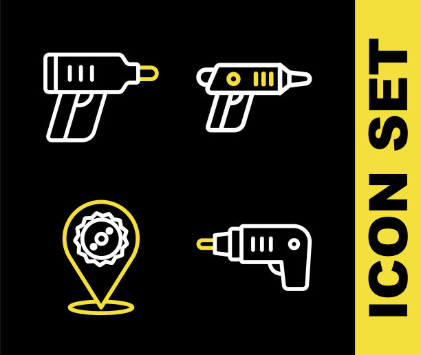 设置线电动无绳螺丝刀，圆锯片和图标。向量图片下载