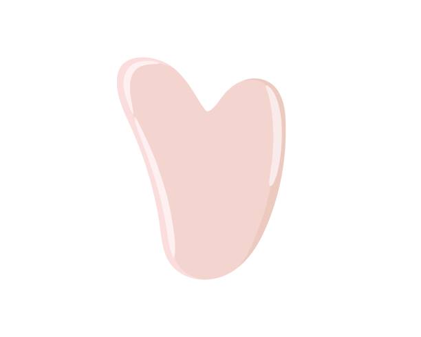 刮痧的石头。面部刮痧按摩工具。韩式护肤按摩。天然玫瑰石英石刮刀。美容水疗及放松养生理念。彩色平面矢量插图。图片下载