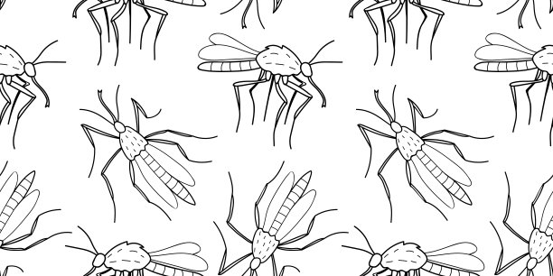 矢量无缝模式的黑色轮廓蚊子，飞蛾，在涂鸦素描风格的蠓。简单的纹理，带有昆虫，吸血动物，害虫图片下载