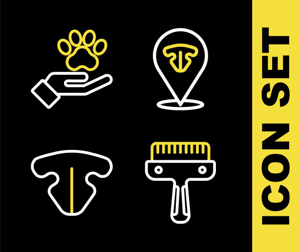 设置线猫鼻子，毛刷狗和猫，和手与动物足迹图标。向量图片下载