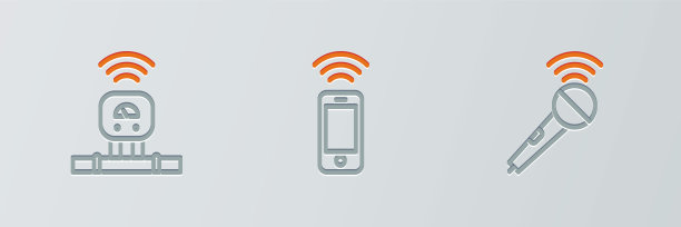 设置线路无线麦克风、智能传感器和智能手机图标。向量图片下载