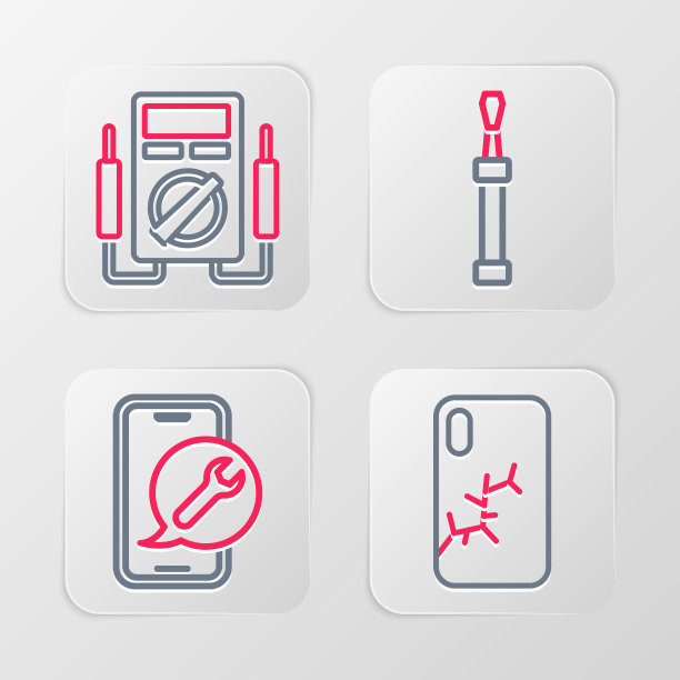 设置线路移动与断屏，服务，螺丝刀和万用表图标。向量图片下载