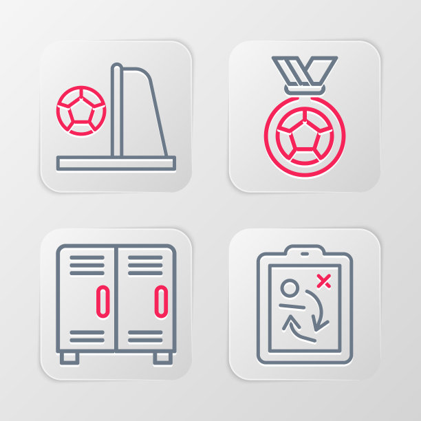 设定路线规划策略概念，更衣室或更衣室，足球奖牌和目标图标。向量图片下载