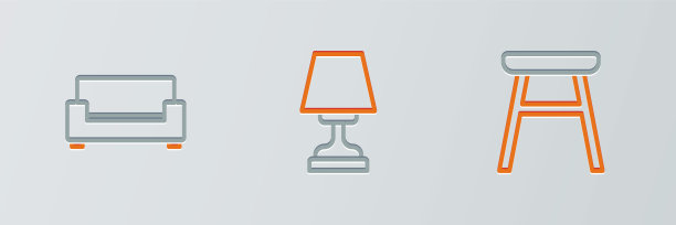 设置线椅，沙发和台灯图标。向量图片下载
