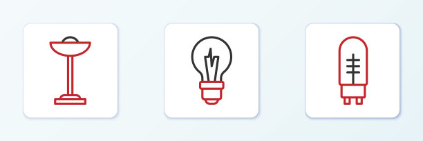 设置线发光二极管，落地灯和灯泡图标。向量图片下载