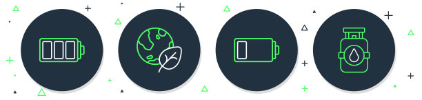 设置线路地球仪、叶片、电池、丙烷气罐图标。向量图片下载