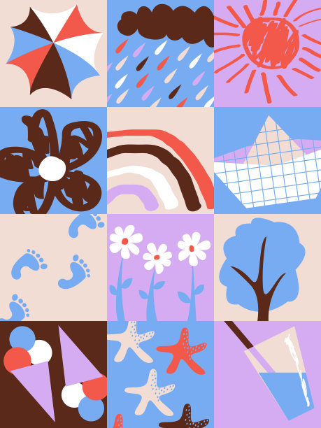 拼贴与正方形组成和夏季属性图片下载