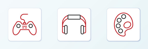 设置行调色板，手柄和耳机图标。向量图片下载