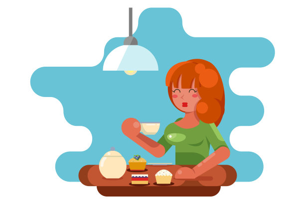 咖啡和糖果咖啡馆可爱的女性角色设计平面矢量插图图片下载