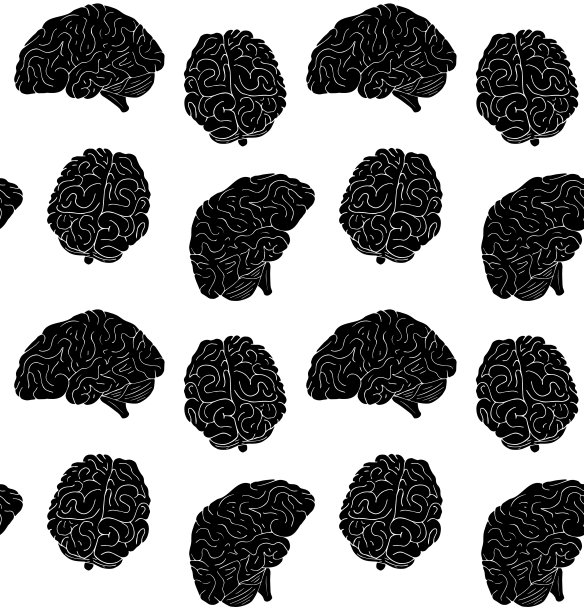矢量无缝图案手绘涂鸦素描人脑剪影图片下载