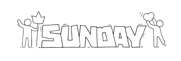带着大单词“星期天”的卡通小人。图片下载