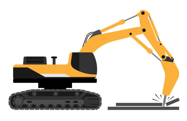 黄色黑色重型道路维修牵引机施工与拆除手提钻在平。工业机械及设备。病毒隔离在白色背部图片下载