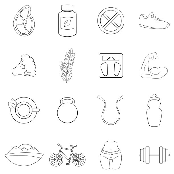健康的生活方式图标设定轮廓图片下载