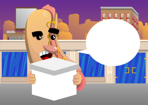 拿着白色盒子的热狗。美国快餐。图片下载