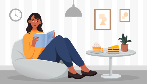 在家阅读抽象概念的书籍图片下载