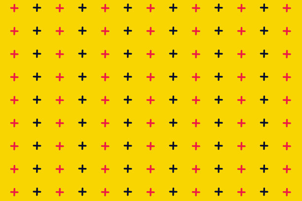 黑色和粉红色几何形状的图案在复古，几何80年代90年代的风格。黄色背景上的十字形状。的抽象背景图片下载