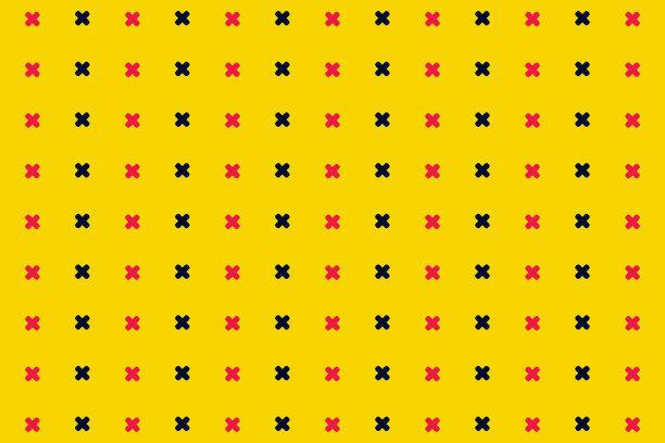 黑色和粉红色几何形状的图案在复古，几何80年代90年代的风格。黄色背景上的十字形状。的抽象背景图片下载