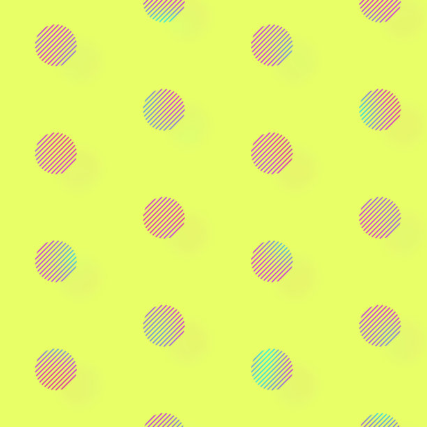 在充满活力的梯度全息霓虹灯颜色的几何形状的图案。复古，80年代90年代的几何风格。圆圈形状的线条在黄色的背景上图片下载