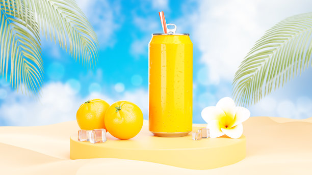 能量饮料或罐装装饰度假夏季和海滩概念。图片下载