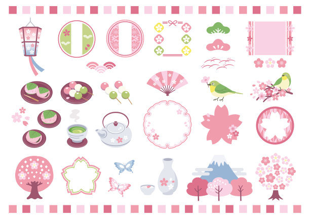 日本风格的框架和樱花插图集图片下载