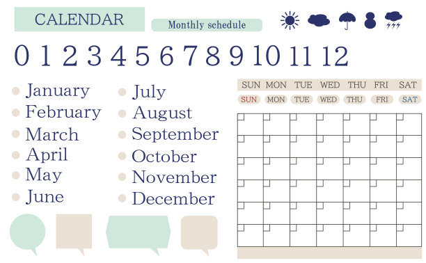 一组日历编号和表格模板材料图片下载