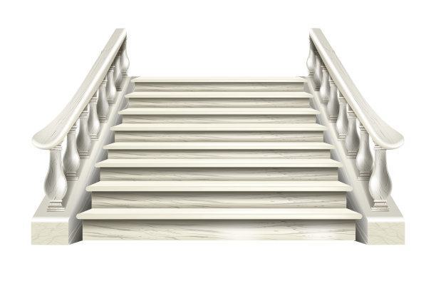 大理石楼梯矢量插图，3D白石楼梯，建筑复古的室内元素。图片下载