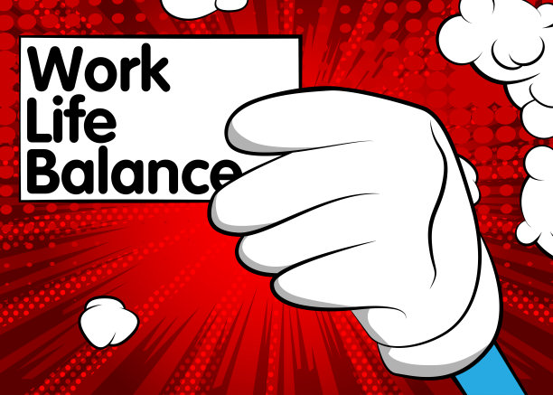 手举着一个横幅，上面写着工作和生活的平衡。男子展示广告牌的横幅，标志。图片下载