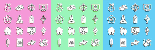 设置线中国幸运饼干纸灯笼图片下载