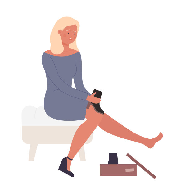 快乐的小女孩试穿新鞋图片下载