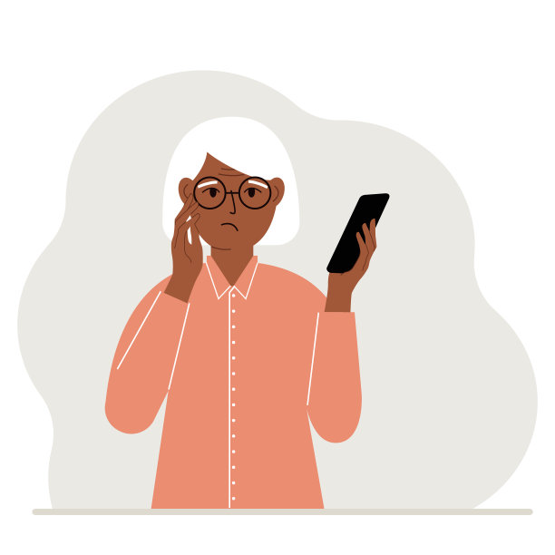 一个女人在看手机。一个女人悲伤地看着他手里的电话。向量图片下载