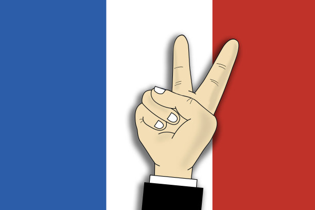 带有法国国旗的卡通手势V表示胜利图片下载