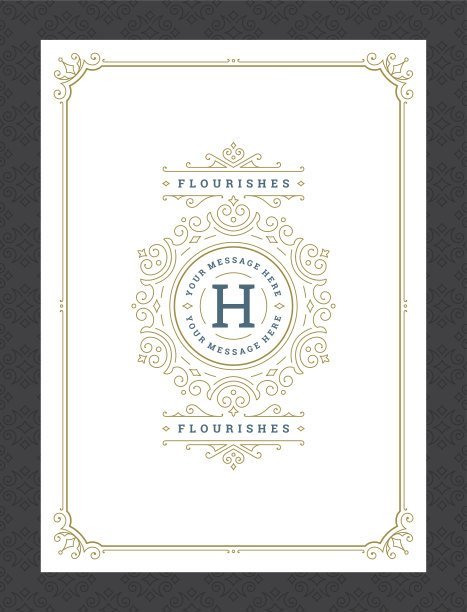 复古装饰贺卡书法华丽的漩涡和小插图框架设计矢量模板图片下载