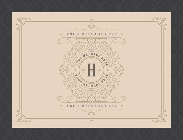 复古装饰贺卡书法华丽的漩涡和小插图框架设计矢量模板图片下载