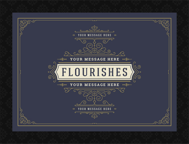 复古装饰贺卡书法华丽的漩涡和小插图框架设计矢量模板图片下载