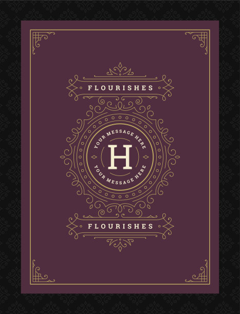 复古装饰贺卡书法华丽的漩涡和小插图框架设计矢量模板图片下载