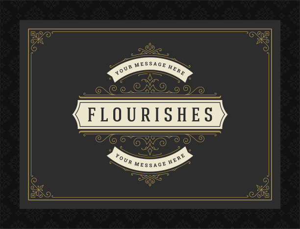 复古装饰贺卡书法华丽的漩涡和小插图框架设计矢量模板图片下载