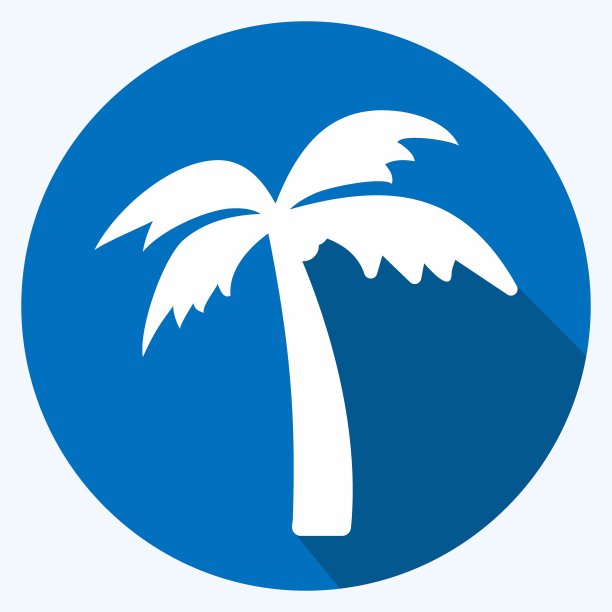 图标椰子树-长阴影风格-简单的插图，可编辑的描边图片下载