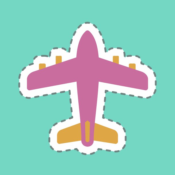 贴纸飞机-线条切割-简单的插图，可编辑的笔画图片下载