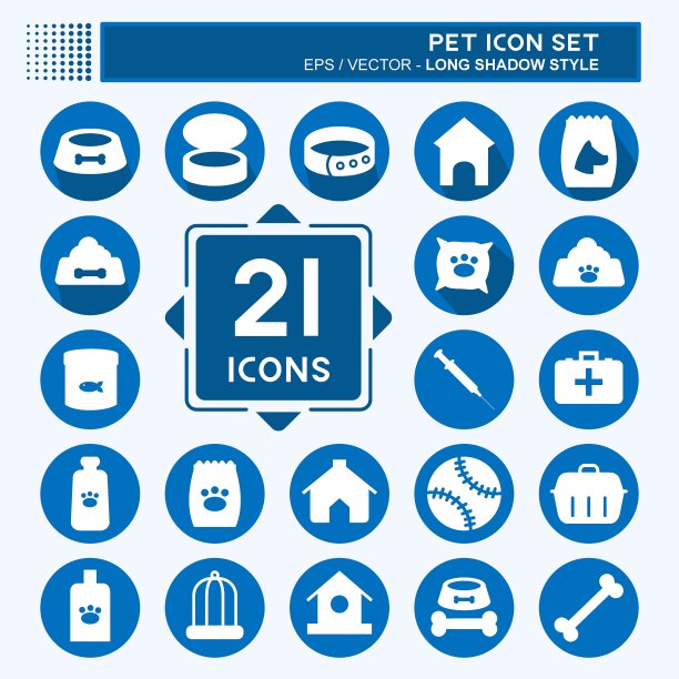 图标设置宠物-长阴影风格-简单的插图，可编辑的描边图片下载