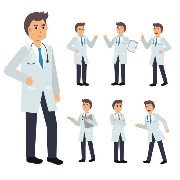 男性医生角色向量集。医疗插图。图片下载