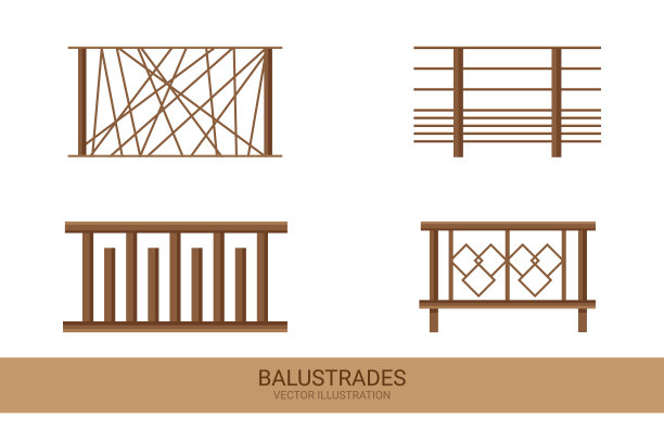 一套石头栏杆。装饰和建筑元素的概念。宫殿的城堡围墙。用于击剑和防止坠落的栏杆。阳台扶手有石柱。矢量图图片下载