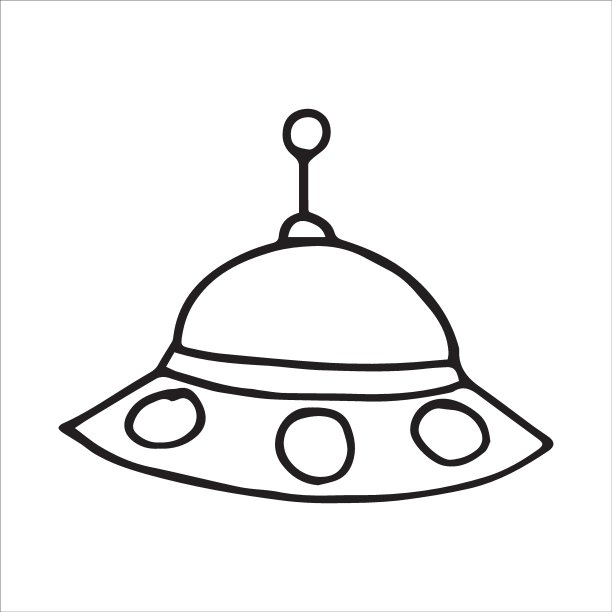 矢量画涂鸦风格。飞碟。可爱幼稚的线条画，素描。太空飞碟外星人。图片下载